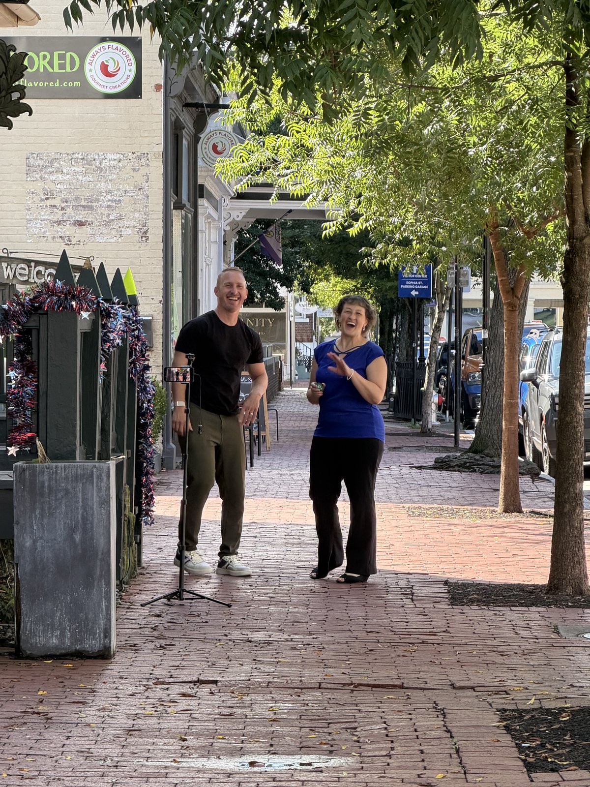 Filming content on location with a client